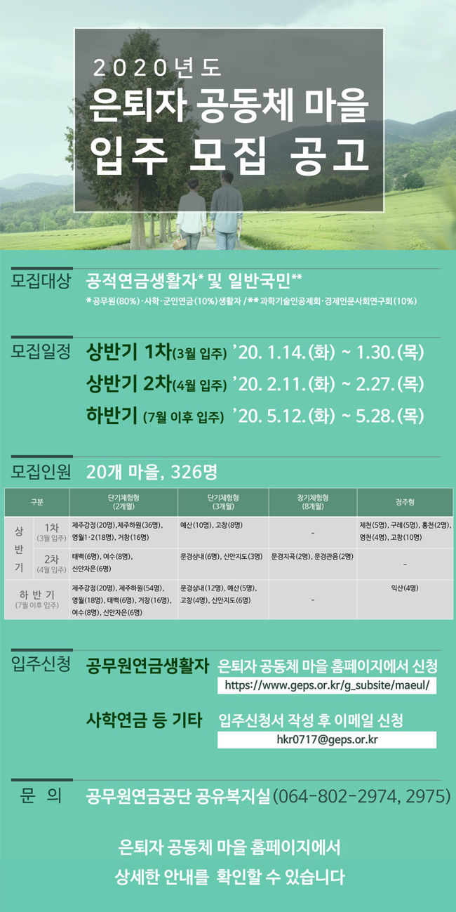 2020년도 은퇴자 공동체 마을 입주 모집 공고